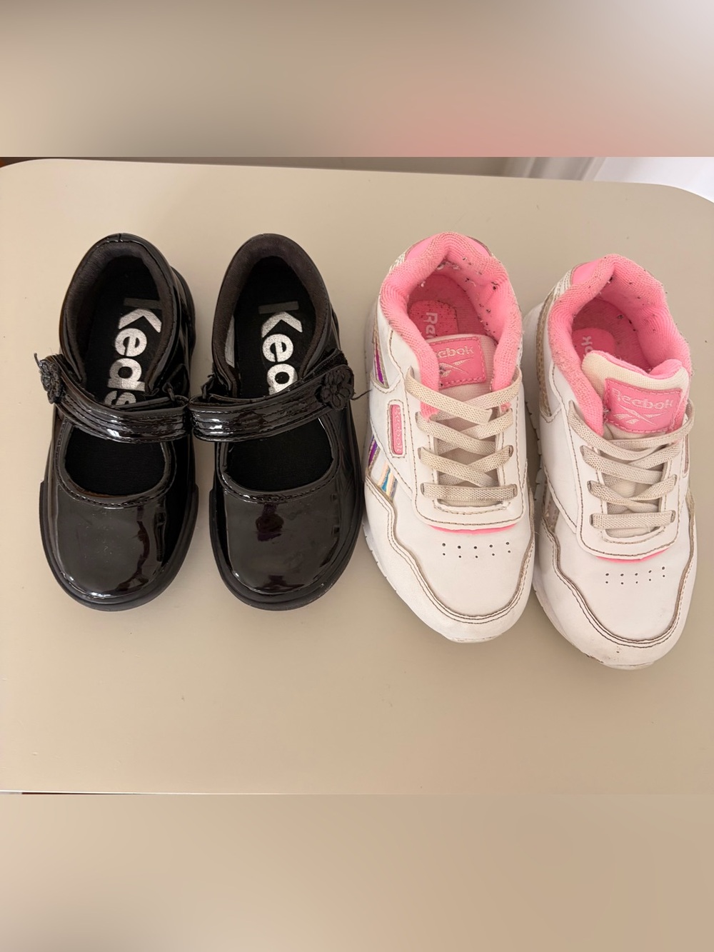 Toddler Bundle: Black Keds Mary Janes (Size 8) + White Reebok Sneakers (Size 9K)